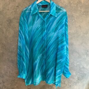 Vintage Mr. Max Watercolour Chiffon Longline Shirt Ornate Hardware